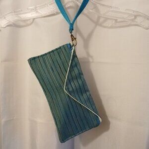 New Clutch Wristlet Wallet Teal Blue Gold Coin Purse Zippy Envelope Pouch